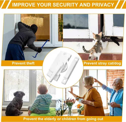 Miniatura 6 de Qunclay Paquete de 8 cerraduras de ventana de acción de leva y guardián, pestillo de seguridad de ventana blanco, piezas deslizantes y accesorios