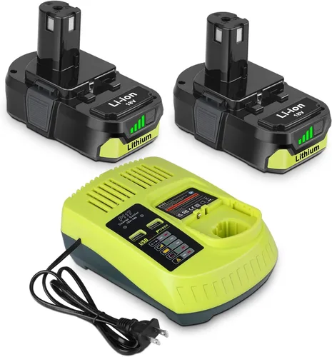 KUNLUN Paquete de 2 baterías P102 de 3.5Ah para batería Ryobi de 18 V y cargador P117 compatible con herramientas eléctricas Ryobi 18 voltios ONE+
