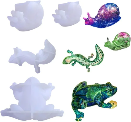 4 moldes de resina de animales, moldes de rana, lagarto, caracoles de silicona, moldes de joyería para resina epoxi, decoración del hogar