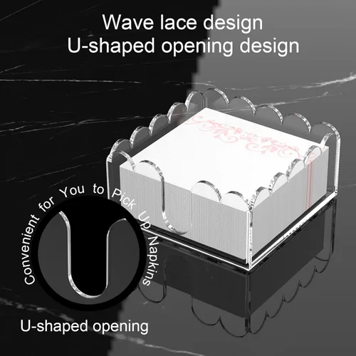 Miniatura 3 de YAGELI Servilletero acrílico transparente – Elegante bandeja festoneada para cóctel, baño, cocina y comedor – Toalla de papel plana y organizador