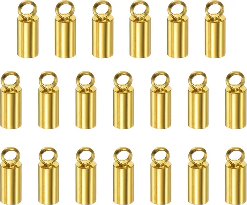 Miniatura 18 de HARFINGTON 20 tapas de extremo de cordón de 0.059 in de identificación de acero inoxidable para manualidades, pulseras, collares, borlas, tono dorado