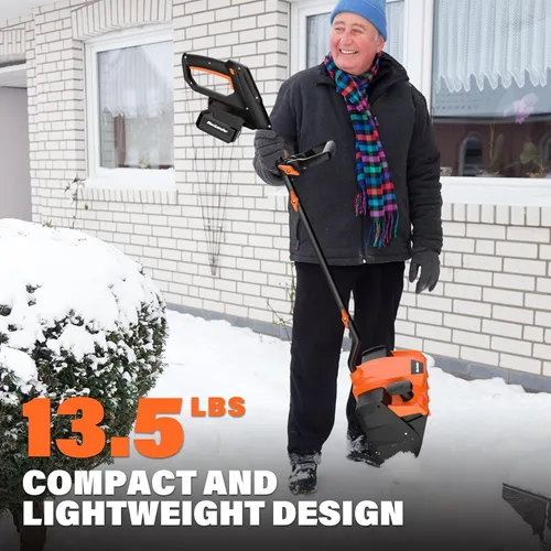 Miniatura 7 de MAXLANDER Pala de nieve eléctrica inalámbrica, soplador de nieve inalámbrico de 20 V y 12 pulgadas, pala de nieve con placa direccional y luces LED