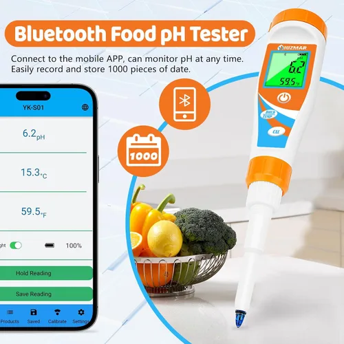 Miniatura 4 de UIUZMAR Medidor de pH inteligente para alimentos Kit de prueba de pH para masa madre y masa de pan Sensor de lanza profesional Probador de alimentos