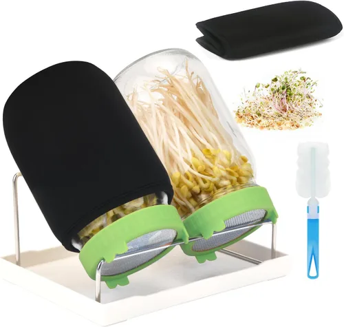 Miniatura 14 de [Tamaño grande] Kit de germinación de 68 onzas, 2 kits de tarros de germinación, tarros de boca ancha con tapa de brote de pantalla de acero