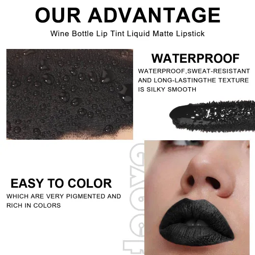 Miniatura 3 de evpct Juego de 6 labiales líquidos mate en colores oscuros negro, azul, verde, púrpura, rosa y rojo para mujeres, juego de maquillaje de tinte