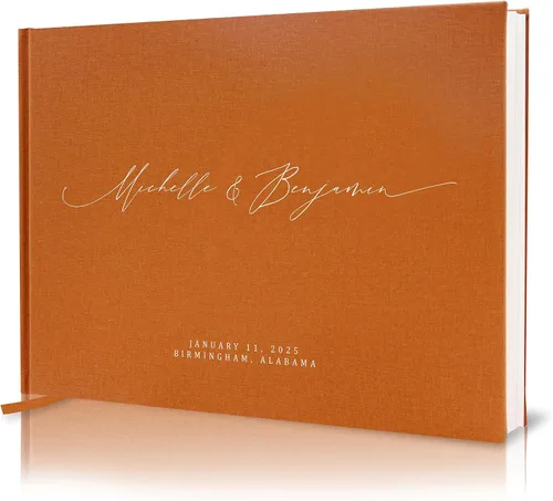 Miniatura 16 de MUUJEE Libro de visitas personalizado con brillo bronce - Libro de invitados moderno personalizado de alta calidad para recepción de boda, fiesta