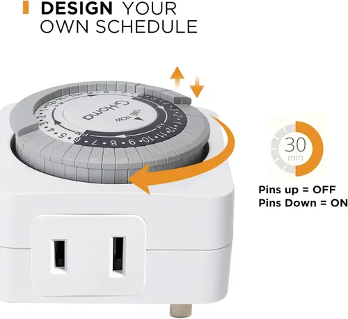 Miniatura 2 de G-Homa Temporizadores para Tomas Eléctricas, Temporizador Mecánico Enchufable para Interiores de 24 Horas, Intervalos de 30 Minutos, Ciclo Diario