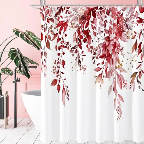 Miniatura 39 de Gibelle - Cortina de ducha de eucalipto marrón, hojas de plantas de acuarela con diseño floral, juego de cortina de ducha con ganchos, 72 x 72