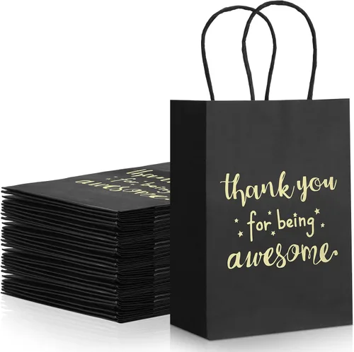 Jetec 50 bolsas de regalo de agradecimiento de color negro dorado con asas a granel, 5.9 x 3.1 x 8.3 pulgadas, gracias por ser impresionantes,