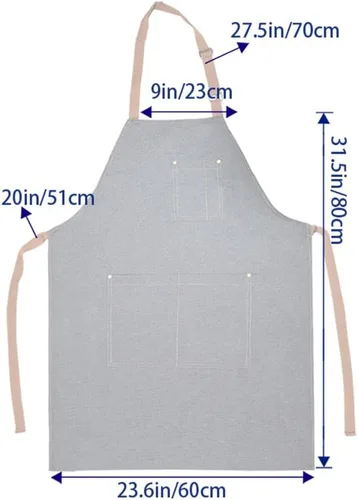 Miniatura 6 de Delantal ajustable con babero con 2 bolsillos, delantales de chef para cocina, restaurante, para mujer