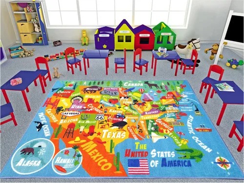 Miniatura 2 de KC Cubs 8x10 Mapa de Estados Unidos de EE. UU. Alfombra de Coches de Juguete para Carretera – Alfombra de Juego Educativa para Niños, Pequeñines