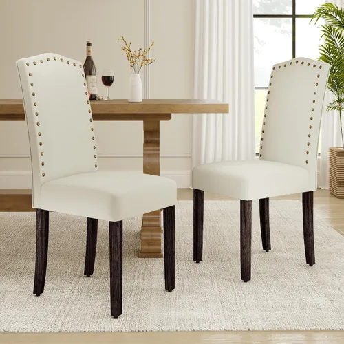 LSSPAID Juego de 2 sillas de comedor, modernas y cómodas sillas Parsons tapizadas de lino con ribete de cabeza de clavo de bronce y patas de madera