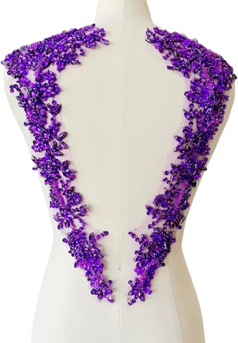 Miniatura 7 de Apliques hechos a mano con cuentas de diamantes de imitación para coser en parche de encaje de cristal, 1 par para ropa de bricolaje, vestido