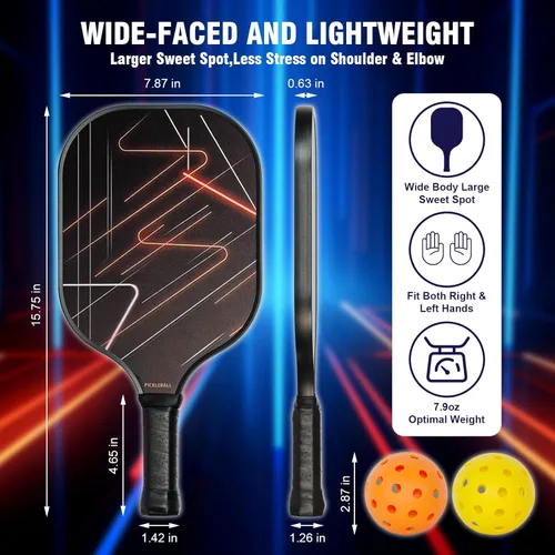 Miniatura 2 de Juego de 2 palas de pickleball con 4 bolas para interiores y exteriores y mochila, superficie ligera de fibra de vidrio, núcleo de panal