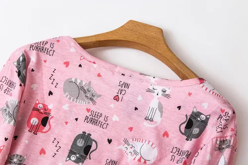 Miniatura 4 de CHUNG Camisones de algodón para mujer, manga larga, por encima de la rodilla, estampado vívido, camisones para dormir, otoño, invierno