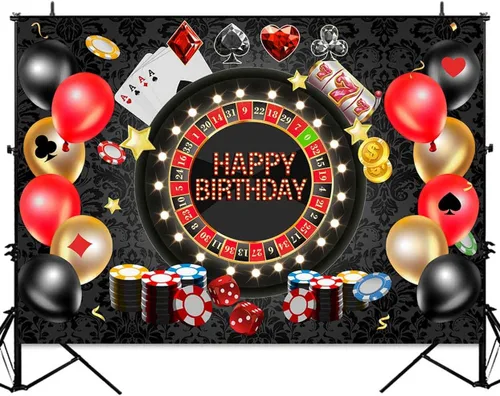 Miniatura 2 de Sensfun Telón de fondo de cumpleaños de casino de póquer Las Vegas, fondo de fiesta de cumpleaños, fichas de ruleta, tema de noche, decoraciones