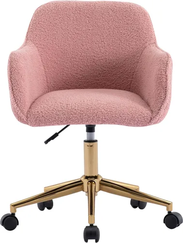 Silla de escritorio moderna de piel sintética para mujeres, niñas y adolescentes, silla de escritorio giratoria ajustable rosa, silla de escritorio