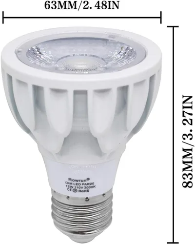 PAR20 Bombilla LED de 12 W, regulable, 3000 K, blanco suave, foco COB ángulo de haz de 24°, base E26 para iluminación empotrada, campana extractora,