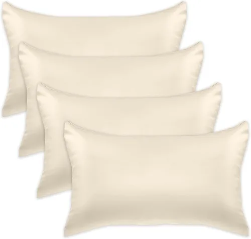 Miniatura 43 de Elegant Comfort Juego de 4 fundas de almohada de satén de viscosa refrescante con cierre de cremallera oculto, suave como la seda para el cuidado