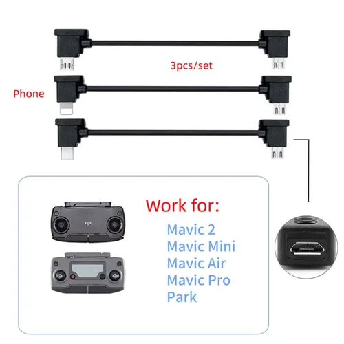 Miniatura 7 de cablecc 3 unids/set controlador remoto cable de datos tipo C y micro y micro USB para Mavic Pro Platinum Mavic Park RC Accesorios