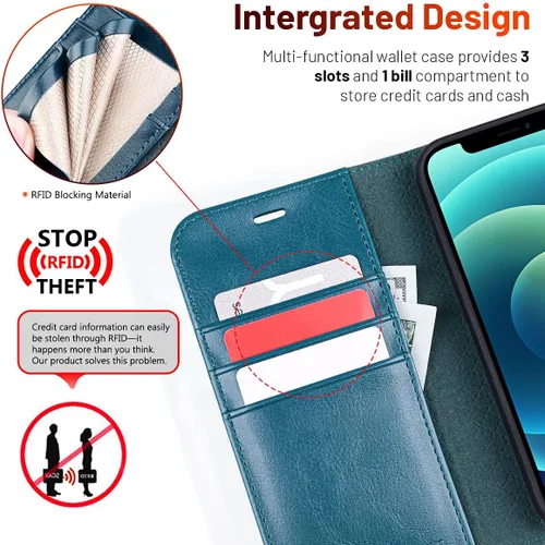 Miniatura 3 de OCASE Compatible con Funda iPhone 12/Compatible con Funda Billetera iPhone 12 Pro, Funda de Cuero PU con Tapa y Portadores de Tarjetas con Bloqueo