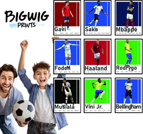 Miniatura 7 de BigWig Prints Pósteres de fútbol para dormitorio de niños, póster de jugador de fútbol, póster de Erling Haaland, Mbappe, Rodrygo, Gavi, Vini Jr
