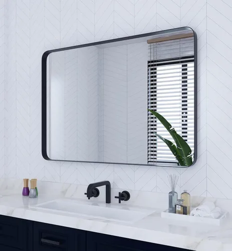 Miniatura 12 de VocalStar - Espejo de baño negro para pared, espejo de tocador de pared de baño con marco de metal rectangular redondeado de 24 x 36 pulgadas