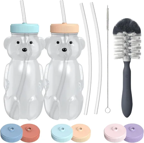Miniatura 9 de The 730 Project Oso de Miel Taza con Pajita para Bebés, Taza Oso de Miel de 8 oz con Cepillo para Botella, Pack de 2 Tazas de Terapia de Aprendizaje