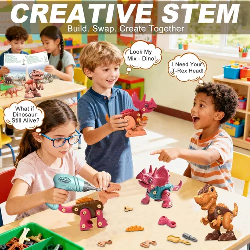 Miniatura 3 de Laradola Juguetes de dinosaurio para niños de 3, 4, 5, 6, 7, 8 años, niños y niñas, juguetes de construcción STEM desarmables con taladro eléctrico