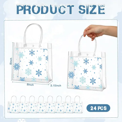 Miniatura 2 de Cholemy 24 bolsas de regalo de plástico transparente con diseño de copo de nieve de invierno con asas, bolsas de regalo transparentes