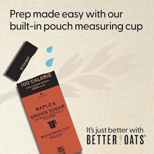 Miniatura 8 de Better Oats Paquetes de avena de 100 calorías de manzanas y canela, desayuno instantáneo con semillas de lino y sabor natural de manzana y canela