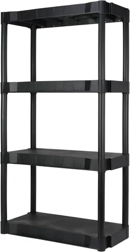 Estante de plástico de 4 niveles de 56.2 pulgadas de alto x 30 pulgadas de ancho x 13.8 pulgadas de profundidad, capacidad total de 280 libras,