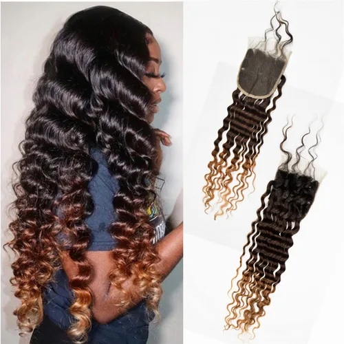 Miniatura 13 de Cabello humano virgen brasileño degradado 30 con cierre de encaje 4x4, 100% cabello virgen humano sin procesar, línea capilar prearrancada, cierre