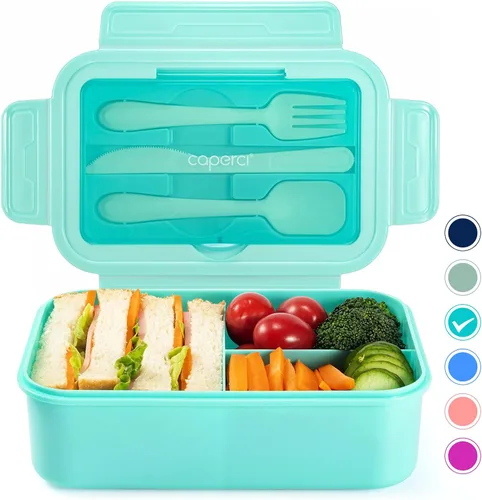 Caperci Caja Bento Clásica para Almuerzo Adulto para Niños Mayores - Envase de Almuerzo de 47 oz con 3 Compartimentos Impermeable para Adultos y