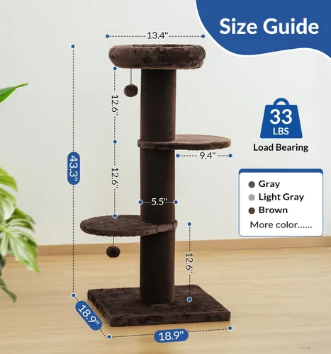 Miniatura 6 de Cat Craft Poste Rascador para Gatos con Cama Poste Rascador de Alfombra con Percha Poste para Gatos de Interior Torre de Árbol para Gatos, Marrón