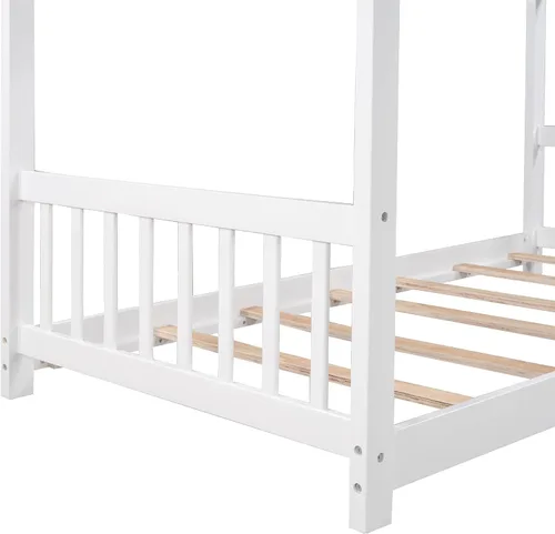 Miniatura 7 de Camas de madera Montessori tamaño individual, cama de plataforma para niños con cabecero y estribo, cama de tienda de campaña, no necesita somier