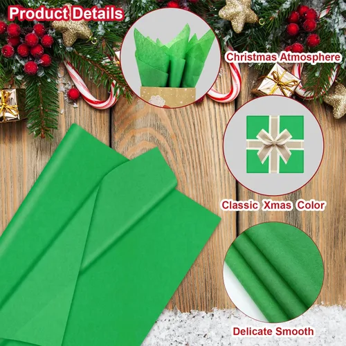 Miniatura 5 de Surtido de papel de seda rojo, verde y blanco, 80 hojas de papel de seda para envolver Navidad, 14 x 20 pulgadas, envoltura de bolsas de regalo