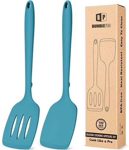 Paquete de 2 volteadores de espátula de silicona, juego de espátulas de cocina ranuradas antiadherentes, utensilios de cocina resistentes al calor