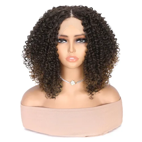 Miniatura 7 de WIGER Pelucas cortas de encaje frontal estilo Bob, pelucas de parte media, pelucas rizadas previamente despuntadas de 13 x 4 x 1 pulgadas, pelucas