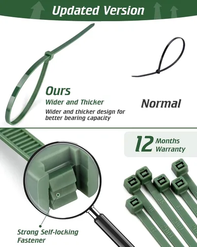 Miniatura 2 de PA66 - Bridas verdes para cables, 200 piezas de 12+10+8+4 pulgadas con resistencia de 22 a 55 libras, bridas de nailon autoblocantes premium
