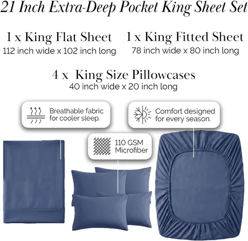 Miniatura 150 de Southshore Fine Living, Inc. Juego de 7 piezas de sábanas King divididas para cama ajustable, juego de sábanas King divididas con bolsillo de 21
