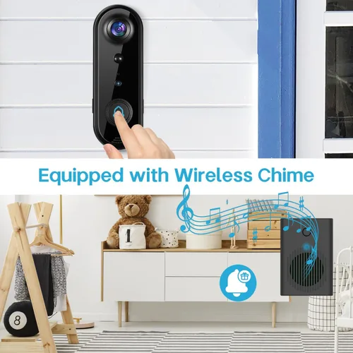 Miniatura 6 de Timbre de video inalámbrico HD con timbre, detección humana inteligente, alerta en tiempo real, visión nocturna FHD, audio bidireccional, IP65 2 K.