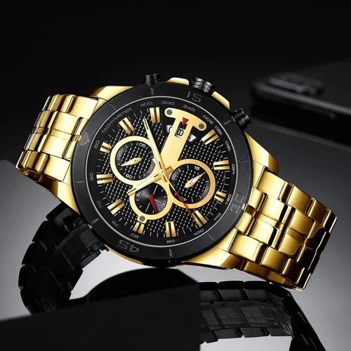 Miniatura 4 de FANMIS Relojes de lujo para hombre, reloj de pulsera analógico de cuarzo de acero inoxidable impermeable