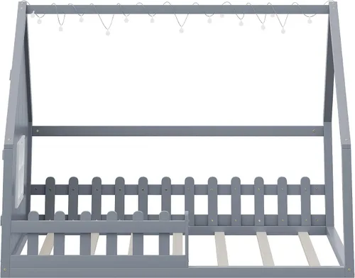 Miniatura 8 de Bellemave Cama de casa tamaño matrimonial, cama de piso de madera para niños, cama Montessori con barandillas y listones para niños y niñas, altura
