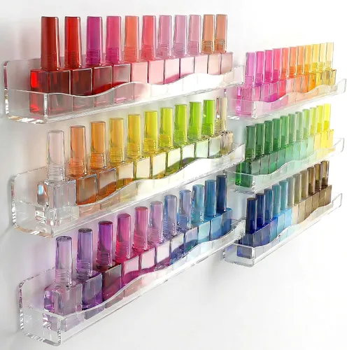 YMVV Estante de esmalte de uñas de 15 pulgadas, estante montado en la pared, paquete de 6 organizadores de esmalte de uñas acrílico transparente,