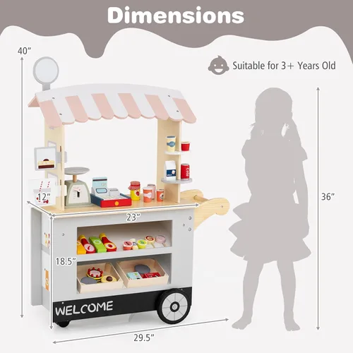 Miniatura 7 de Costzon Juego de tienda de comestibles para niños, juego de soporte de mercado de simulación para niños pequeños con juguete de juego de 30 piezas