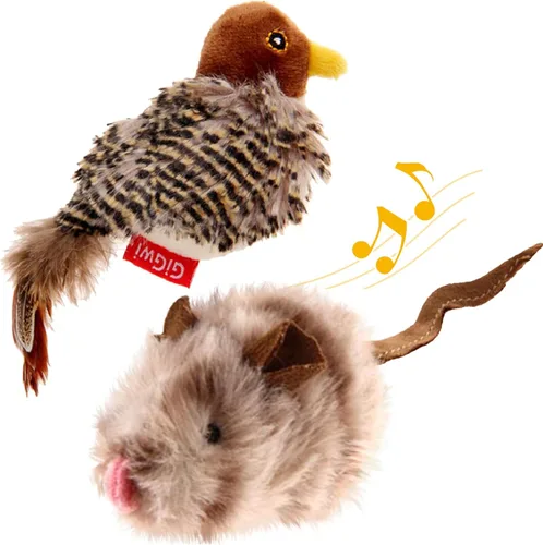 Miniatura 12 de Gigwi Juguetes interactivos para gatos con sonido de chirrido, pack de 2, juguetes para pájaros con chirridos estimulantes que hacen ruido, juguete