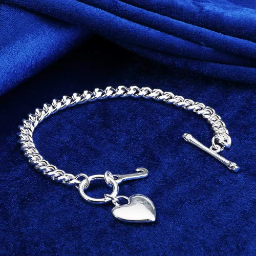 Miniatura 4 de IVYRISE Pulsera con dije de corazón de amor para mujeres, adolescentes y niñas, chapada en plata de ley 925, pulseras de cadena de eslabones
