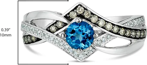Miniatura 3 de LeVian Anillo de oro blanco de 14 quilates topacio azul y blanco de 14 quilates diamante de color blanco y chocolate talla 7