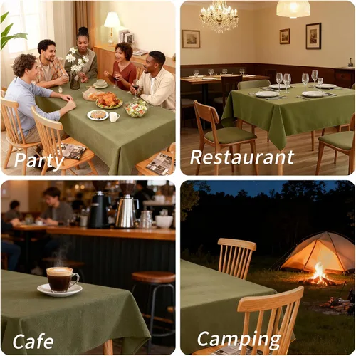 Miniatura 14 de Mantel para mesa rectangular de 55x71 pulgadas, de lino sintético, resistente a las arrugas e impermeable, color beige, para cocina, comedor
